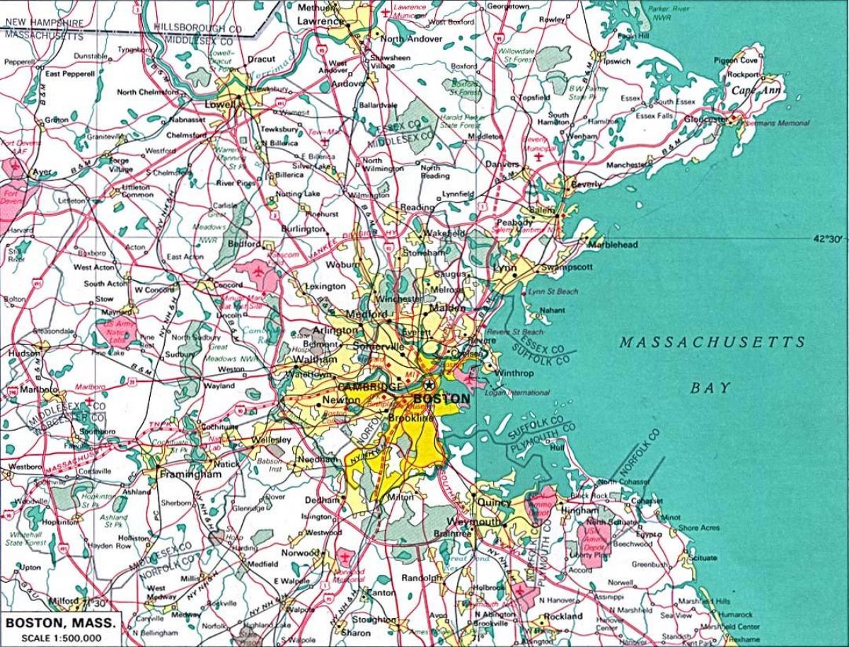 карта великого Бостона