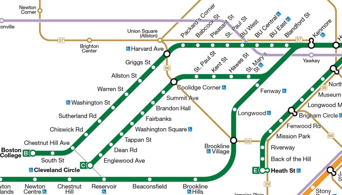 Mbta зелена лінія карті