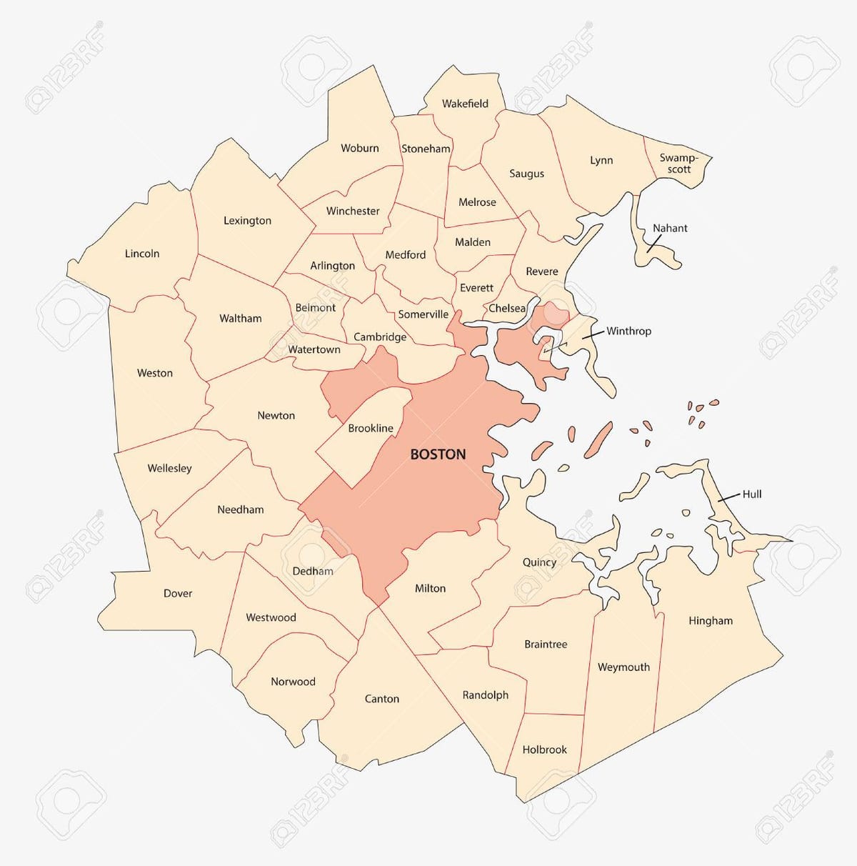 карта Бостона