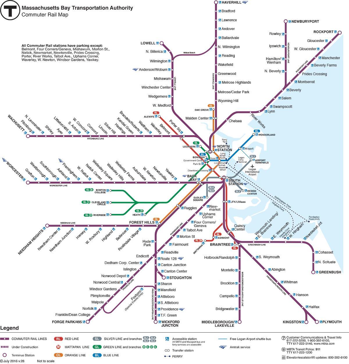 приміські залізничні карті Бостона