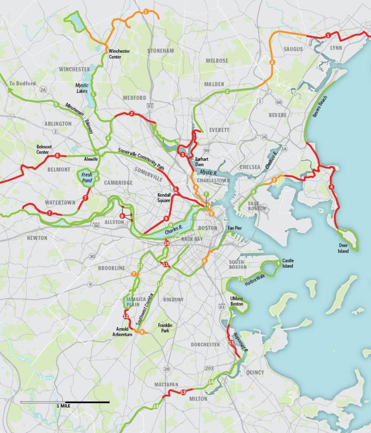 карта Бостона велосипед
