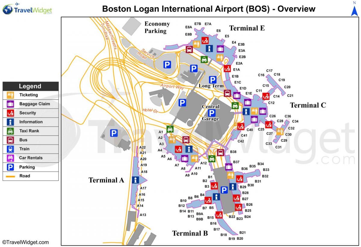 карта Бостона аеропорт