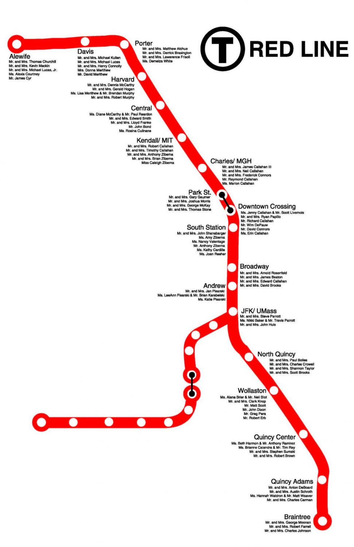 червона лінія Бостона карті