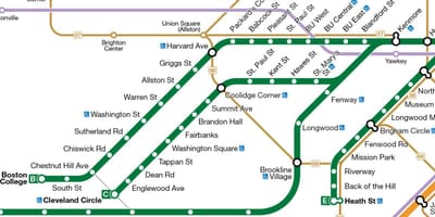 Mbta зелена лінія карті